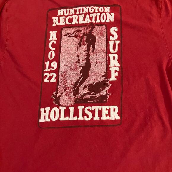 VTG Hollister T Shirt Sz XL Red Single Stitch Logo Huntington Beach Surfer Y2k - Picture 4 of 10